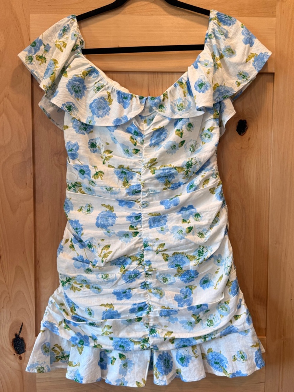 Zara White Dress with Blue Floral Ruffles
